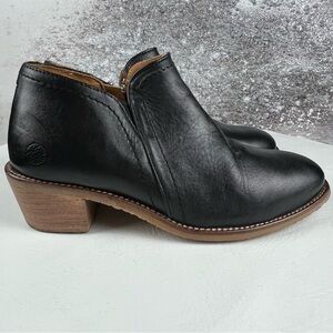 Women's Black Leather Ankle Booties - Comfortable Low Heel